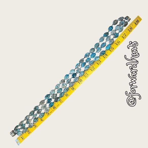 Triple Strand Polished Blue Agate Stone Necklace - Picture 9 of 13